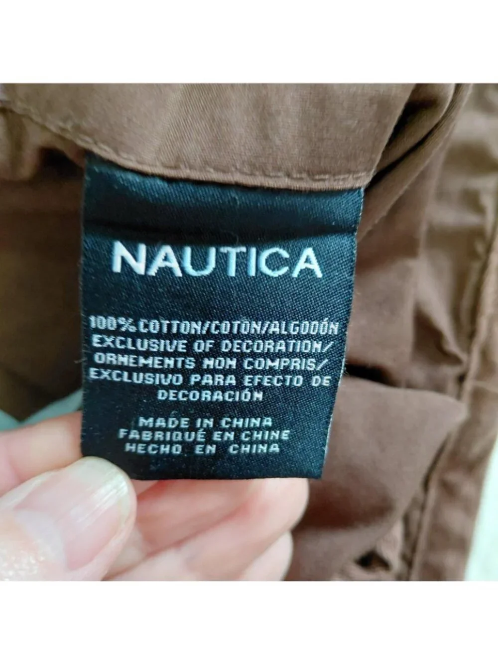 Nautica Home King Pillow Shams Set 2 Blue Brown Trim Cotton Reversible Button